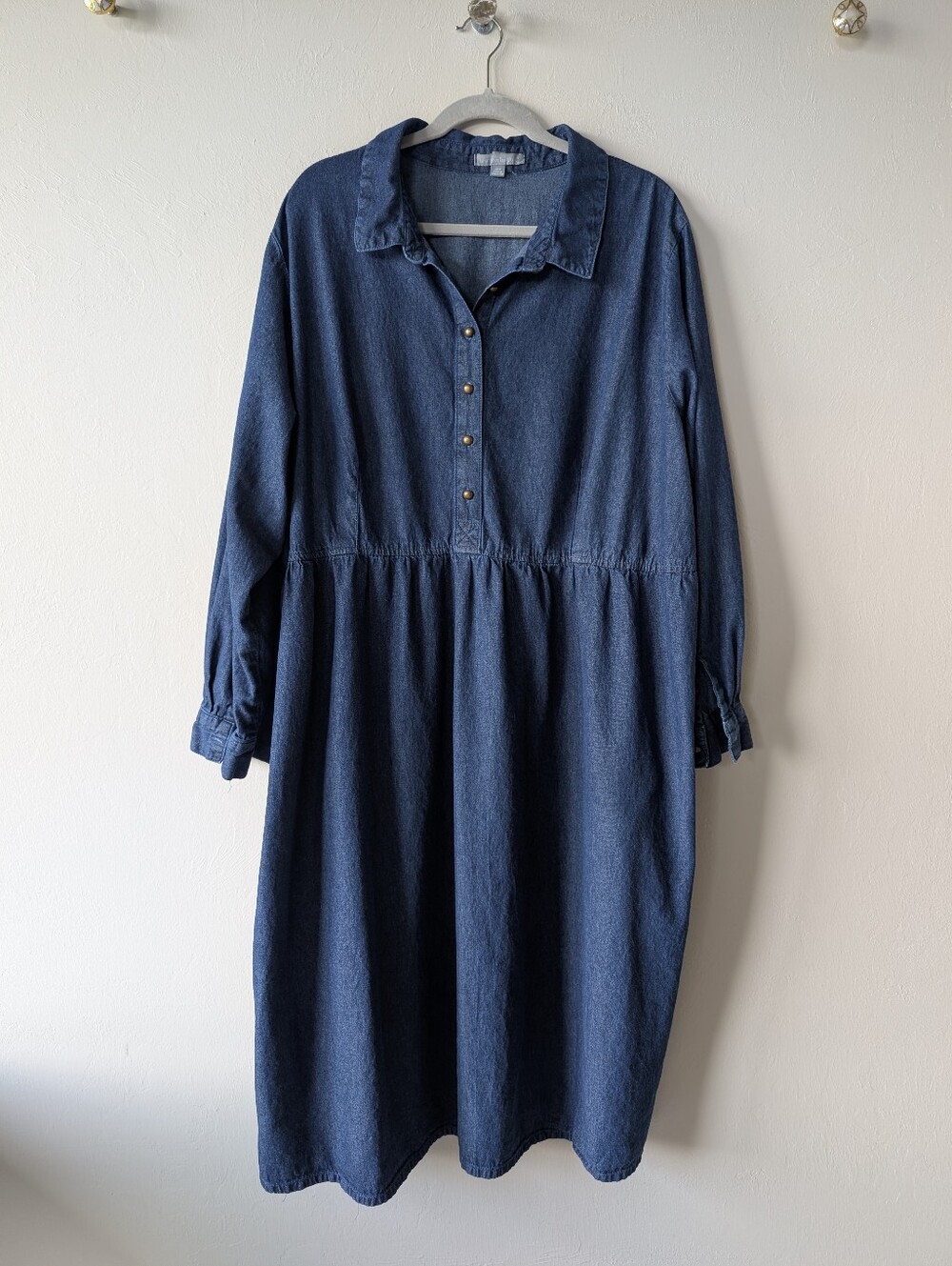 Woman Within Cotton Denim Shirt Dress Blue Casual Women’s Collared Size 30W